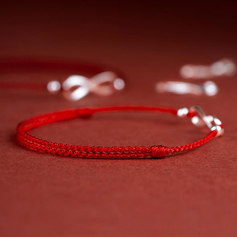 Bracelet de cheville en argent sterling 925 Buddha Stones et nœud sans fin, protection, chance, cordon rouge