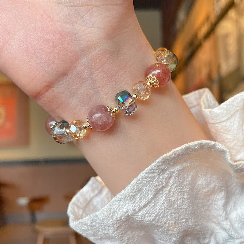 Bracelet positif en cristal coloré en quartz fraise naturel Buddha Stones