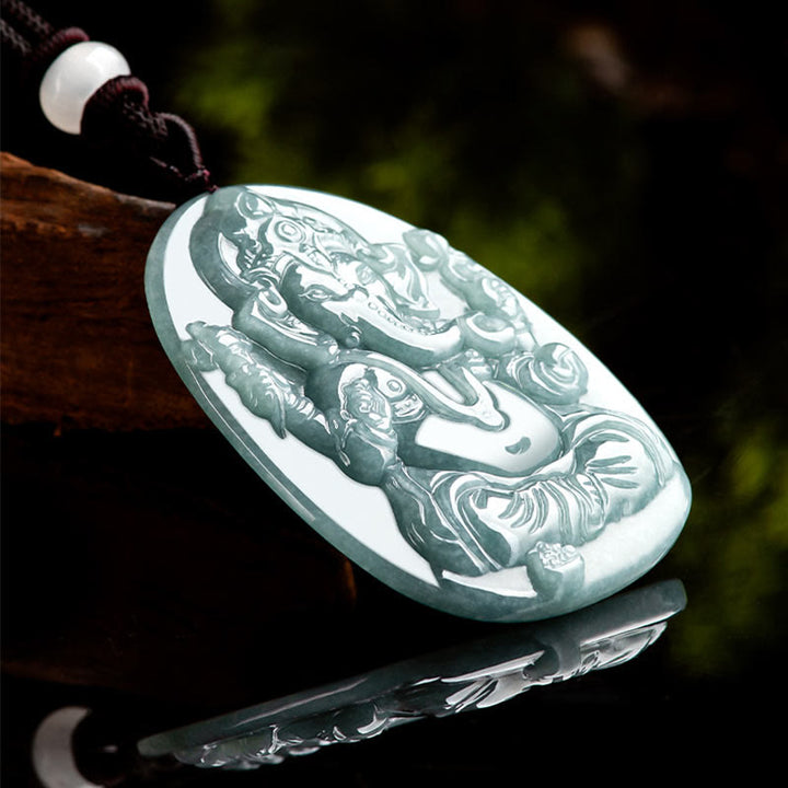 Collier pendentif amulette de protection de l'éléphant Ganesh Ganpati en jade naturel avec Buddha Stones - image 6