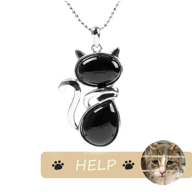 Collier avec pendentif en cristal naturel « Save A Cat » à motif de chat mignon pour protéger les chats - Onyx noir - image 10