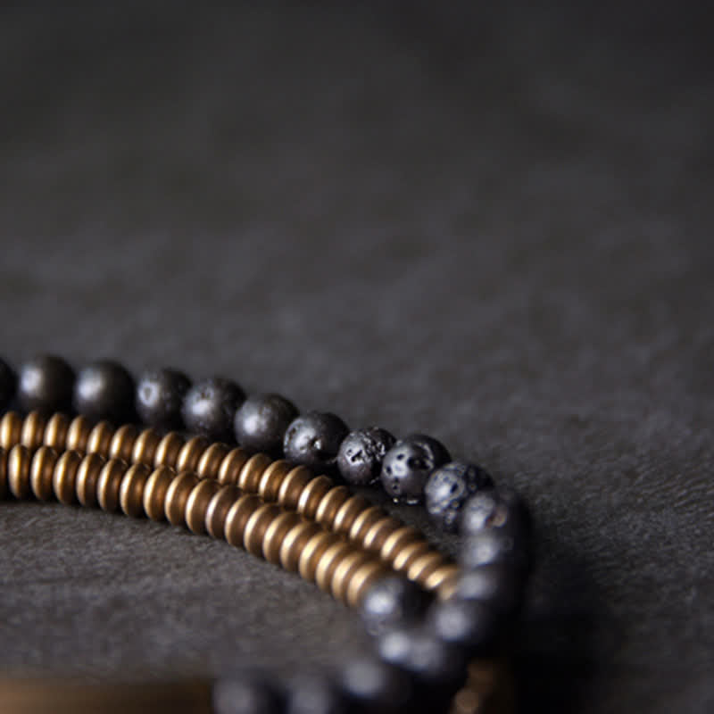 Bracelet de soutien en cuivre et pierre de lave vintage Buddha Stones