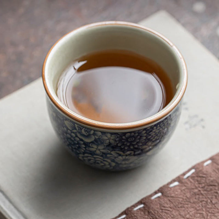 Tasse à thé en céramique motif Buddha Stones Lotus bleu Fleur de pêcher Chrysanthème Tasses à thé Kung Fu