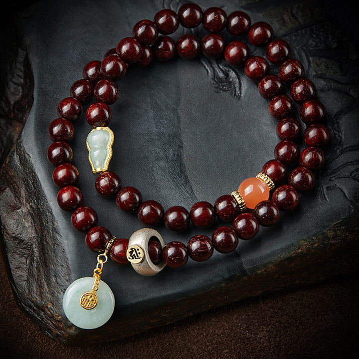 Buddha Stones Zodiaque chinois Bouddha natal Petite feuille Bois de santal rouge Jade Agate rouge Bracelet apaisant PiXiu