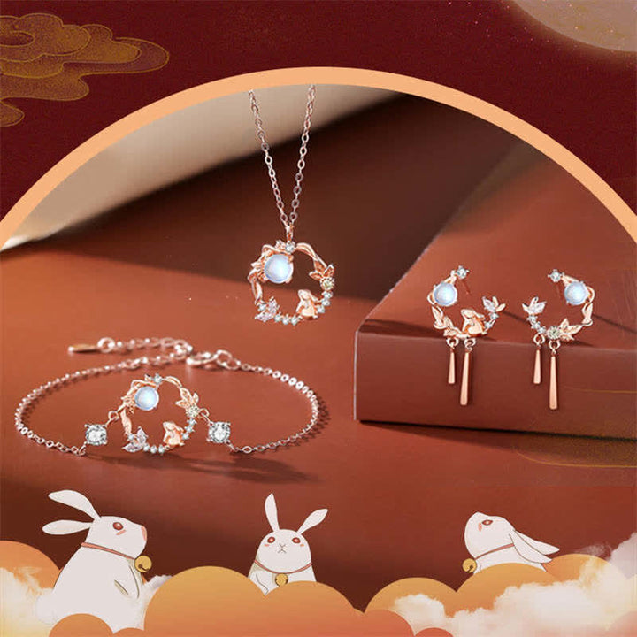 Collier pendentif bracelet boucles d'oreilles en argent sterling 925 avec motif fleur de lune et pierre de lune Année du lapin - image 10
