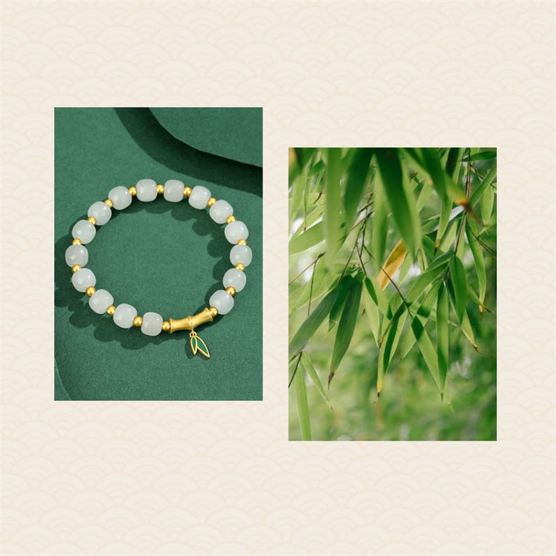 Bracelet porte-bonheur en argent sterling 925 et jade blanc Hetian en bambou Buddha Stones