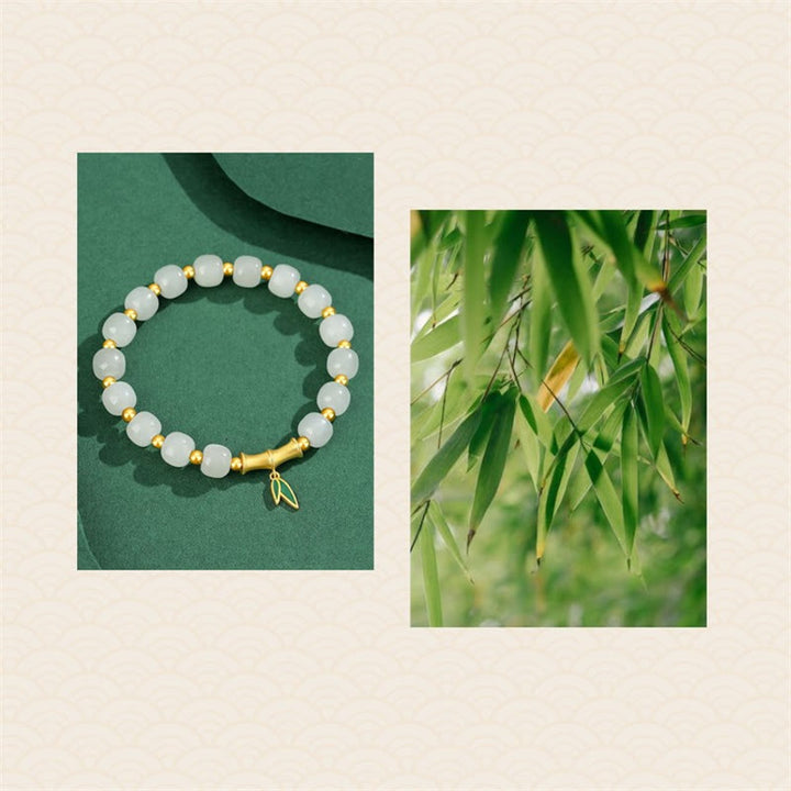 Bracelet porte-bonheur en argent sterling 925 et jade blanc Hetian en bambou Buddha Stones