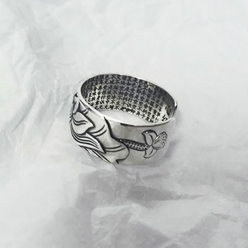 Bague de protection Sutra du cœur en argent sterling 999 Buddha Stones - image 5