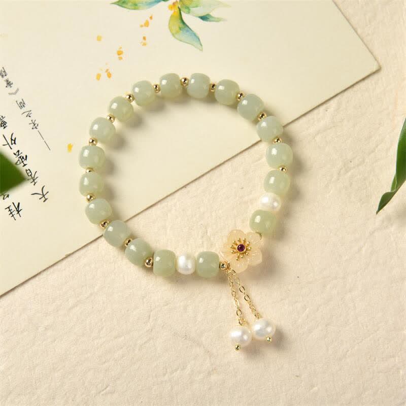 Bracelet d'abondance et de bonheur en perles de fleur de jade Hetian