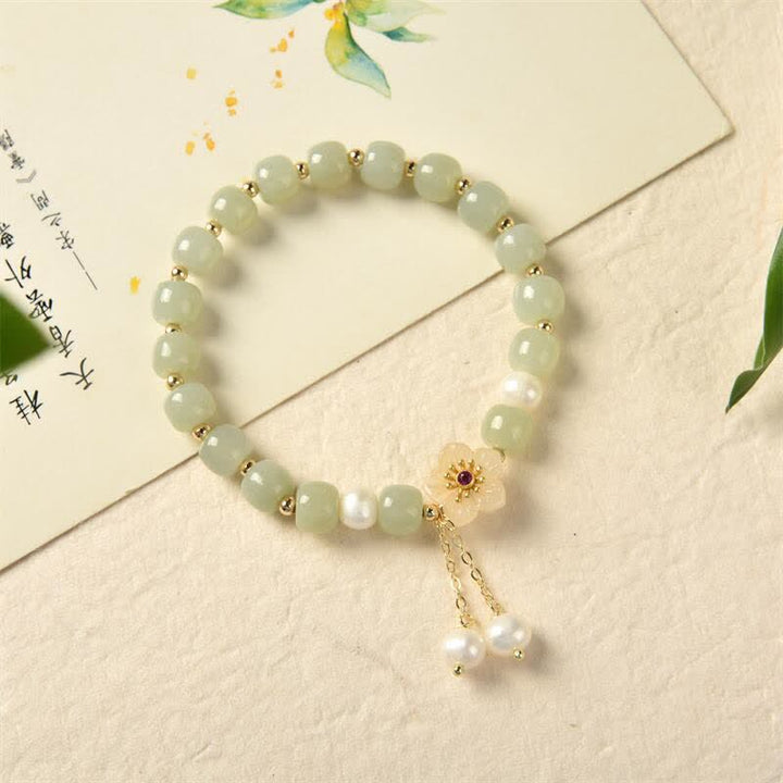 Bracelet d'abondance et de bonheur en perles de fleur de jade Hetian