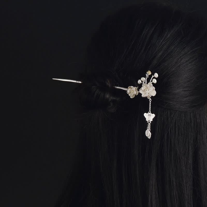 Épingle à cheveux à pompon en forme de papillon et de fleur de prunier - image 2