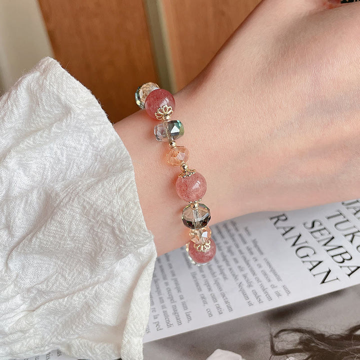 Bracelet positif en cristal coloré en quartz fraise naturel Buddha Stones