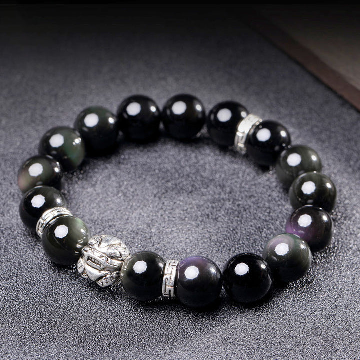 Bracelet Feng Shui en obsidienne arc-en-ciel naturelle PiXiu