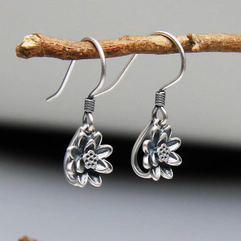 Boucles d'oreilles Buddha Stones en argent sterling 925 en forme de fleur de lotus - image 1