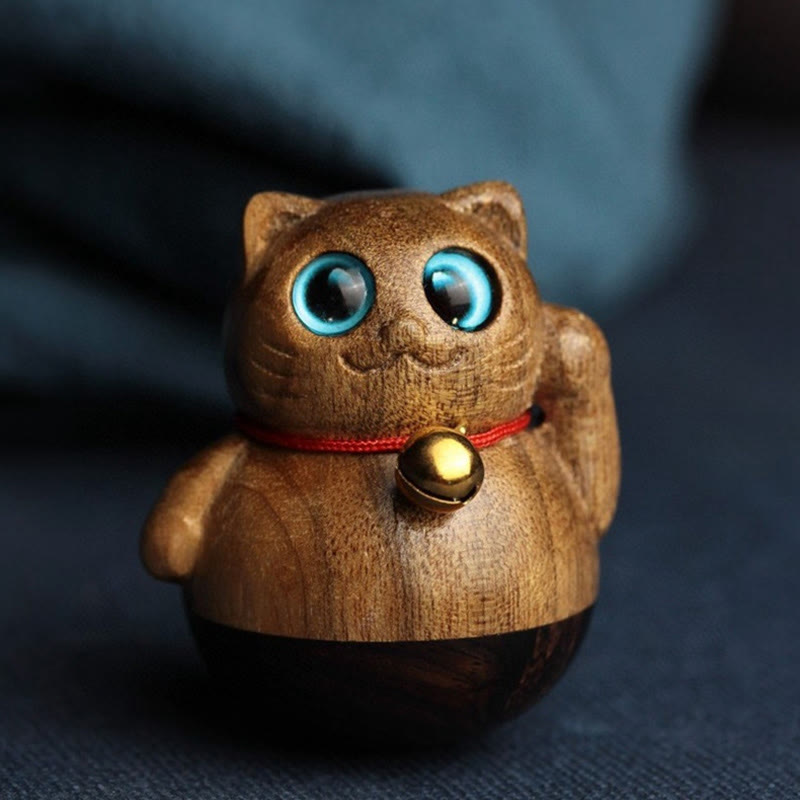 Buddha Stones Mini Chaton Porte-Bonheur Phoebe Zhennan Décoration de Bénédiction en Bois - image 17