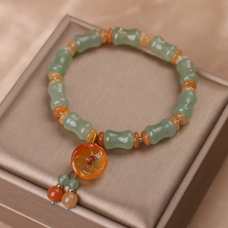 Bracelet porte-bonheur en jade naturel et bambou avec pierres de Buddha Stones