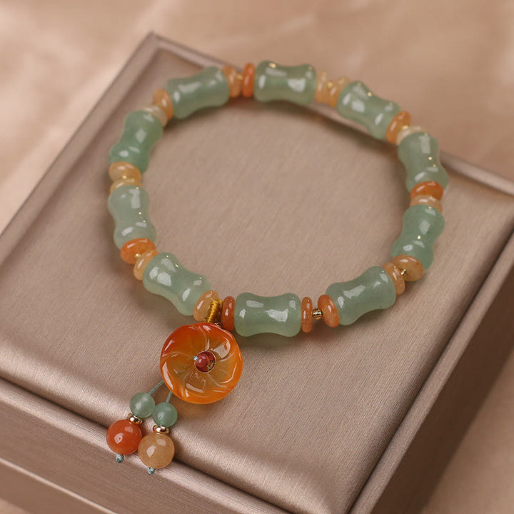 Bracelet porte-bonheur en jade naturel et bambou avec pierres de Buddha Stones