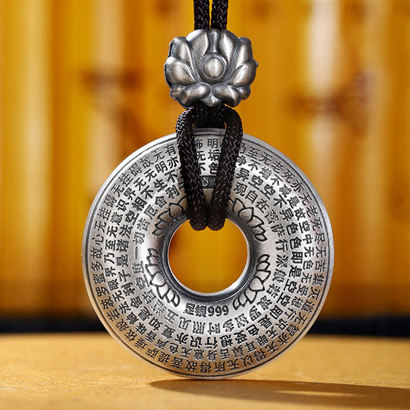 Collier avec pendentif en argent sterling 999 Buddha Stones et boucle de paix en forme de cœur Sutra Lotus - image 6