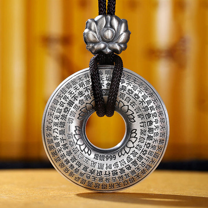 Collier avec pendentif en argent sterling 999 Buddha Stones et boucle de paix en forme de cœur Sutra Lotus - image 6