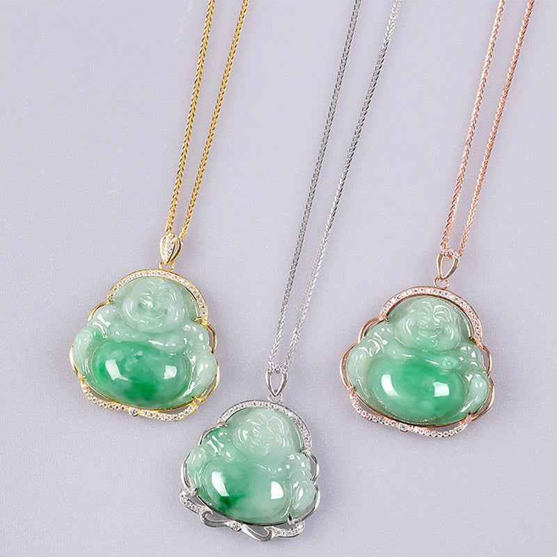 Collier avec pendentif en argent sterling 925 et jade naturel en forme de Bouddha rieur - image 10