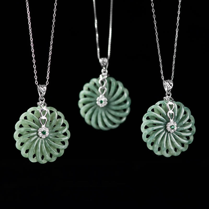Collier pendentif en argent sterling 925 avec boucle de paix en jade naturel rond et Buddha Stones
