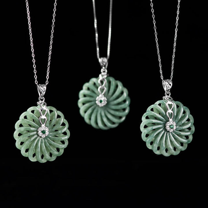 Collier pendentif en argent sterling 925 avec boucle de paix en jade naturel rond et Buddha Stones