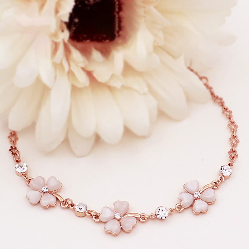 Bracelet chaîne d'amour en cristal rose avec trèfle à quatre feuilles et Buddha Stones