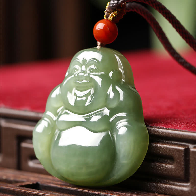 Collier avec pendentif en jade Hetian représentant le Bouddha rieur - image 4