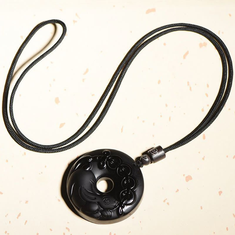 Collier avec pendentif en obsidienne noire naturelle et Buddha Stones du zodiaque chinois - image 6