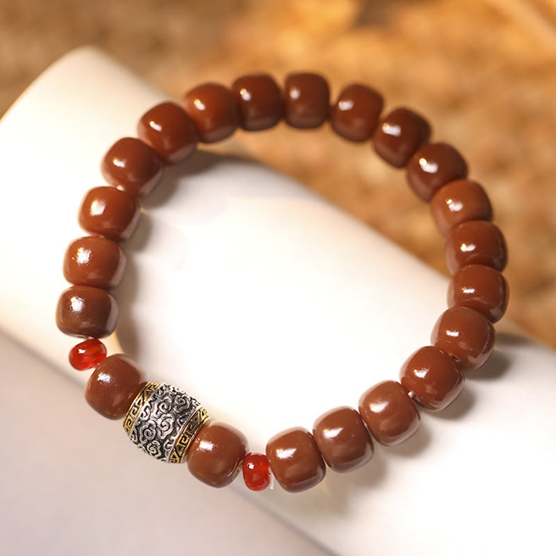 Bracelet de paix en perles de caractère Fu avec des Buddha Stones et des graines de Bodhi