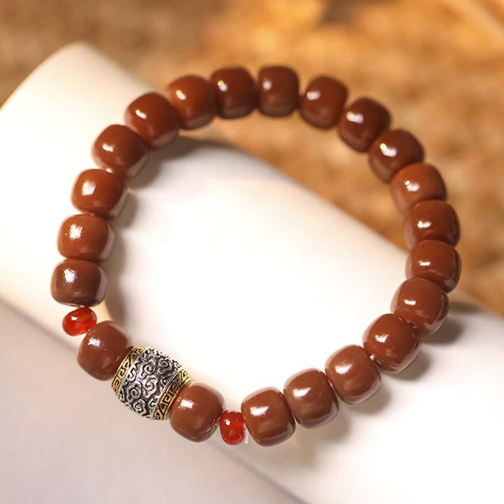 Bracelet de paix en perles de caractère Fu avec des Buddha Stones et des graines de Bodhi