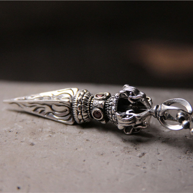 Collier pendentif Vajra en argent sterling 925 avec Buddha Stones