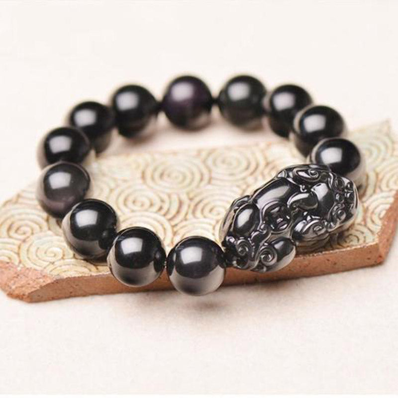 Bracelet de richesse en obsidienne FengShui PiXiu Buddha Stones