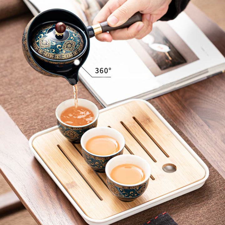 Service à thé chinois Gongfu en Buddha Stones avec théière en céramique et sac cadeau portable