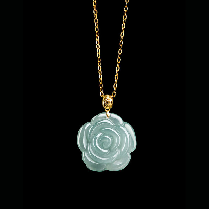 Collier pendentif porte-bonheur en jade naturel rose en argent sterling 925 et or 18 carats avec pierres de Buddha Stones