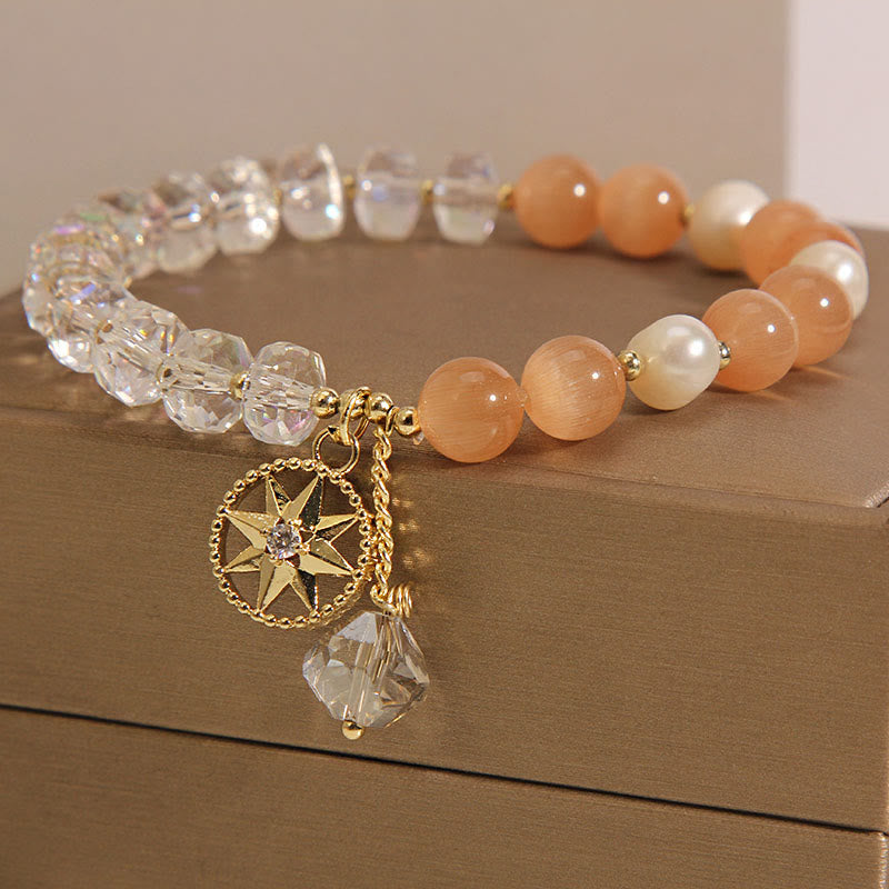 Bracelet de soutien étoile en cristal blanc œil de chat orange Buddha Stones