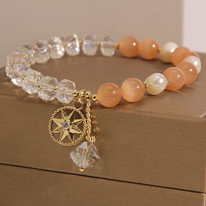 Bracelet de soutien étoile en cristal blanc œil de chat orange Buddha Stones