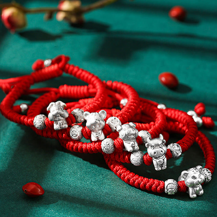 Bracelet pour enfants en argent sterling 999 Buddha Stones et signe du zodiaque chinois, corde rouge, fait à la main - image 26