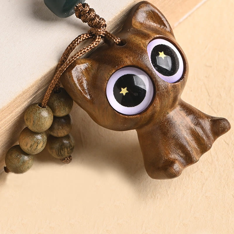 Buddha Stones en bois de santal vert, chat porte-bonheur, poisson koï, décoration à suspendre pour téléphone