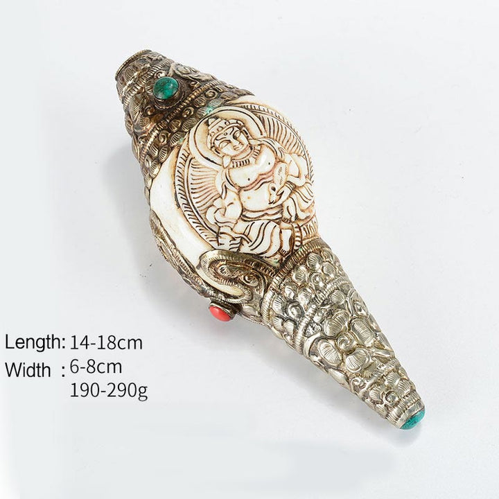 Coquillage de Bouddha Shankha gravé à la main tibétain, décoration positive de richesse - Dieu jaune de la richesse - image 10