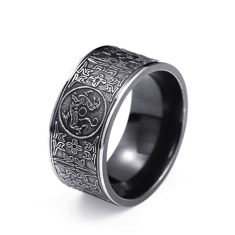Bague porte-bonheur sculptée en basalte de Suzaku avec quatre Buddha Stones, dragon, bête gardienne, tigre blanc