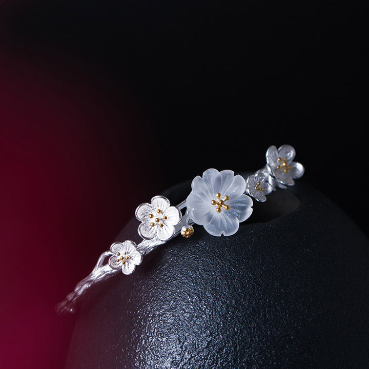 Bracelet réglable en argent sterling 925 Buddha Stones et fleur de prunier