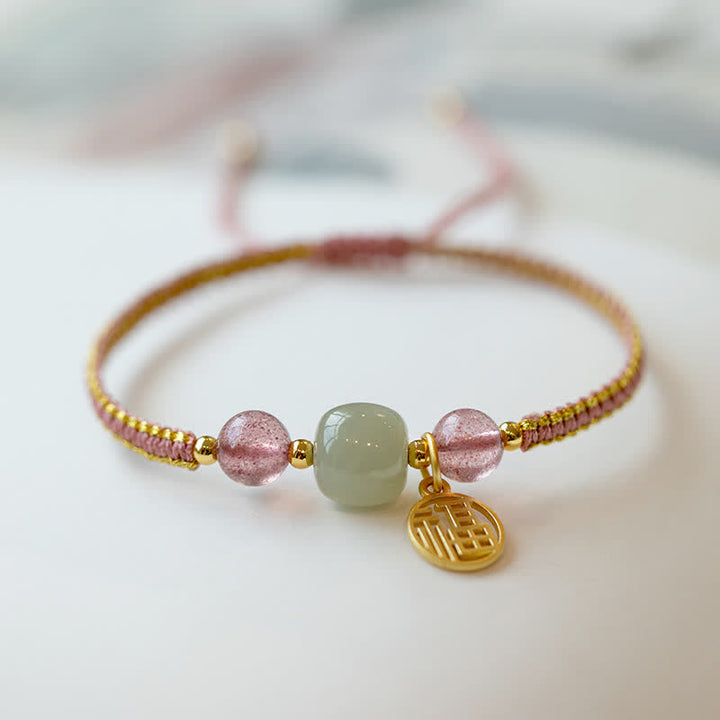Bracelet en corde de confiance calme et agate rouge en jade et lotus avec Buddha Stones