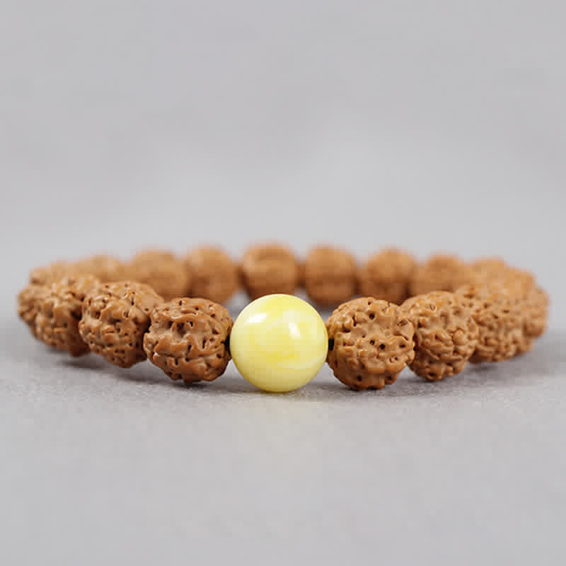 Bracelet de richesse en Buddha Stones tibétaines Rudraksha Bodhi Seed Dzi Bead Amber Turquoise