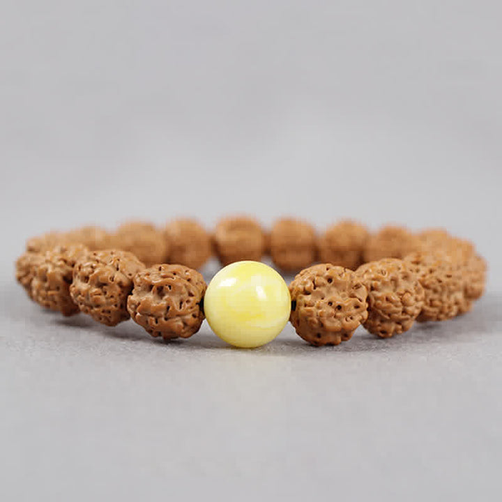 Bracelet de richesse en Buddha Stones tibétaines Rudraksha Bodhi Seed Dzi Bead Amber Turquoise