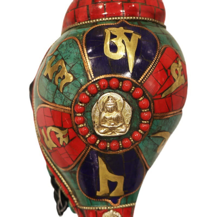 Décoration porte-bonheur tibétaine faite à la main, Shankha Om Mani Padme Hum, coquille de conque de bouddha - image 14