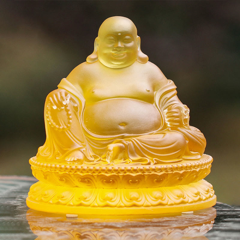Buddha Stones Figurine de Bouddha rieur faite à la main Pièce d'art en cristal Liuli Statue de richesse Décoration de la maison - image 7