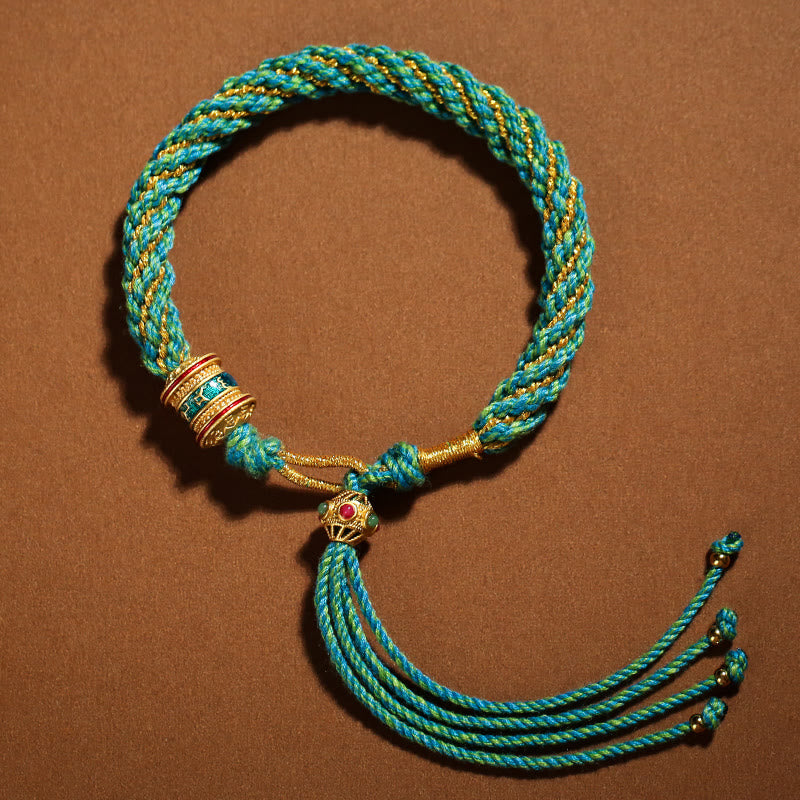 Bracelet tibétain en corde tressée avec breloque porte-bonheur Thangka en Buddha Stones
