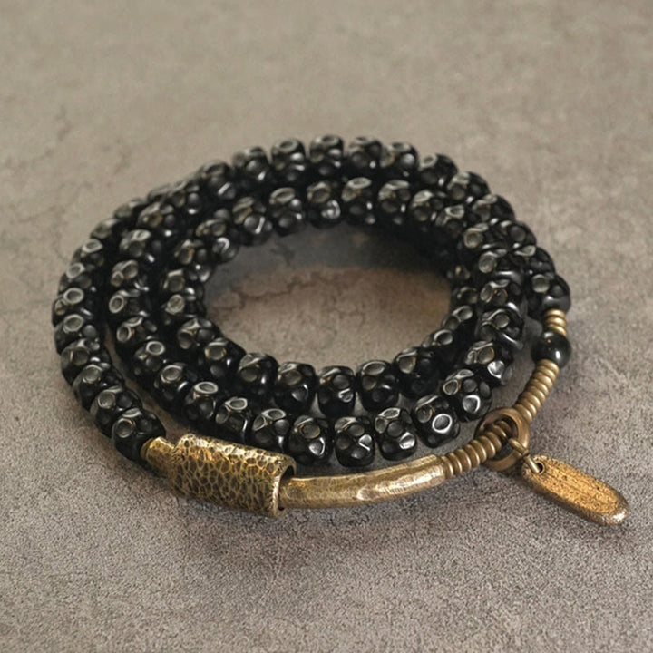 Bracelet triple tour en cuivre et coquille de noix de coco rétro Buddha Stones