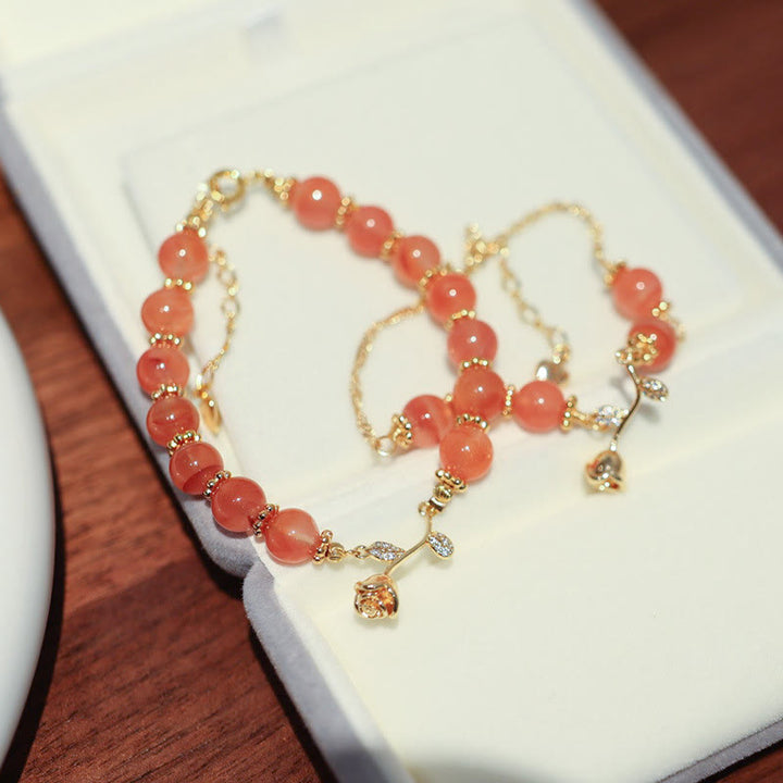 Bracelet chaîne calme et confiant en Buddha Stones en agate rouge naturelle rose