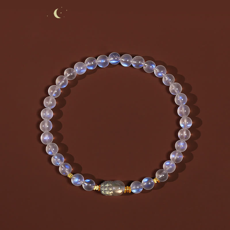 Bracelet de guérison PiXiu en pierre de lune naturelle en argent sterling 925 plaqué or avec Buddha Stones